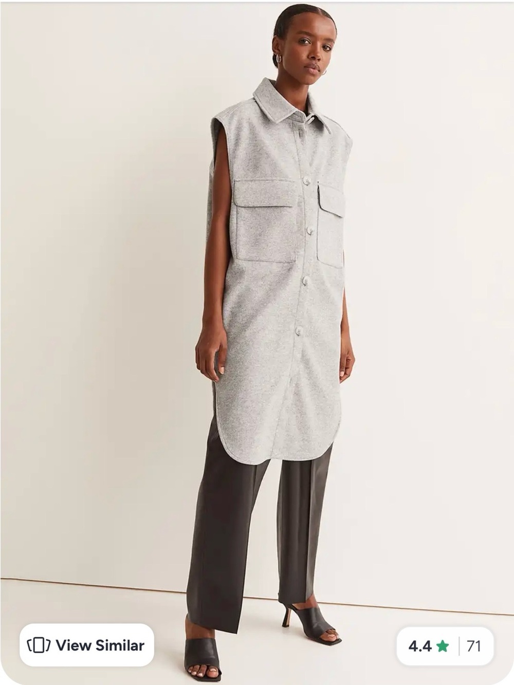 H&M Sleeveless Button-Front Long Brushed Vest - Gray
